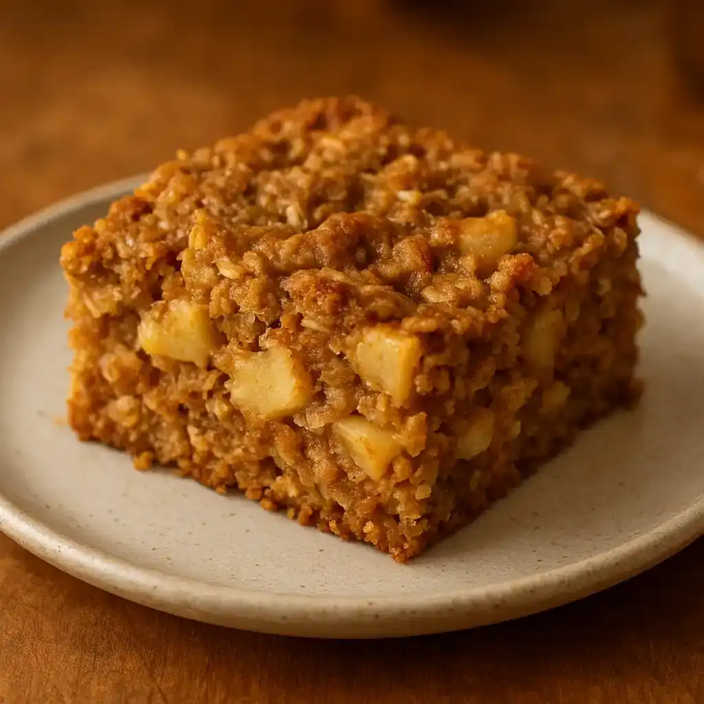 Healthy Oatmeal Apple Cake: Cozy Family-Friendly Treat 1 Healthy Oatmeal Apple Cake on a plate, warm home kitchen lighting, cozy family breakfast