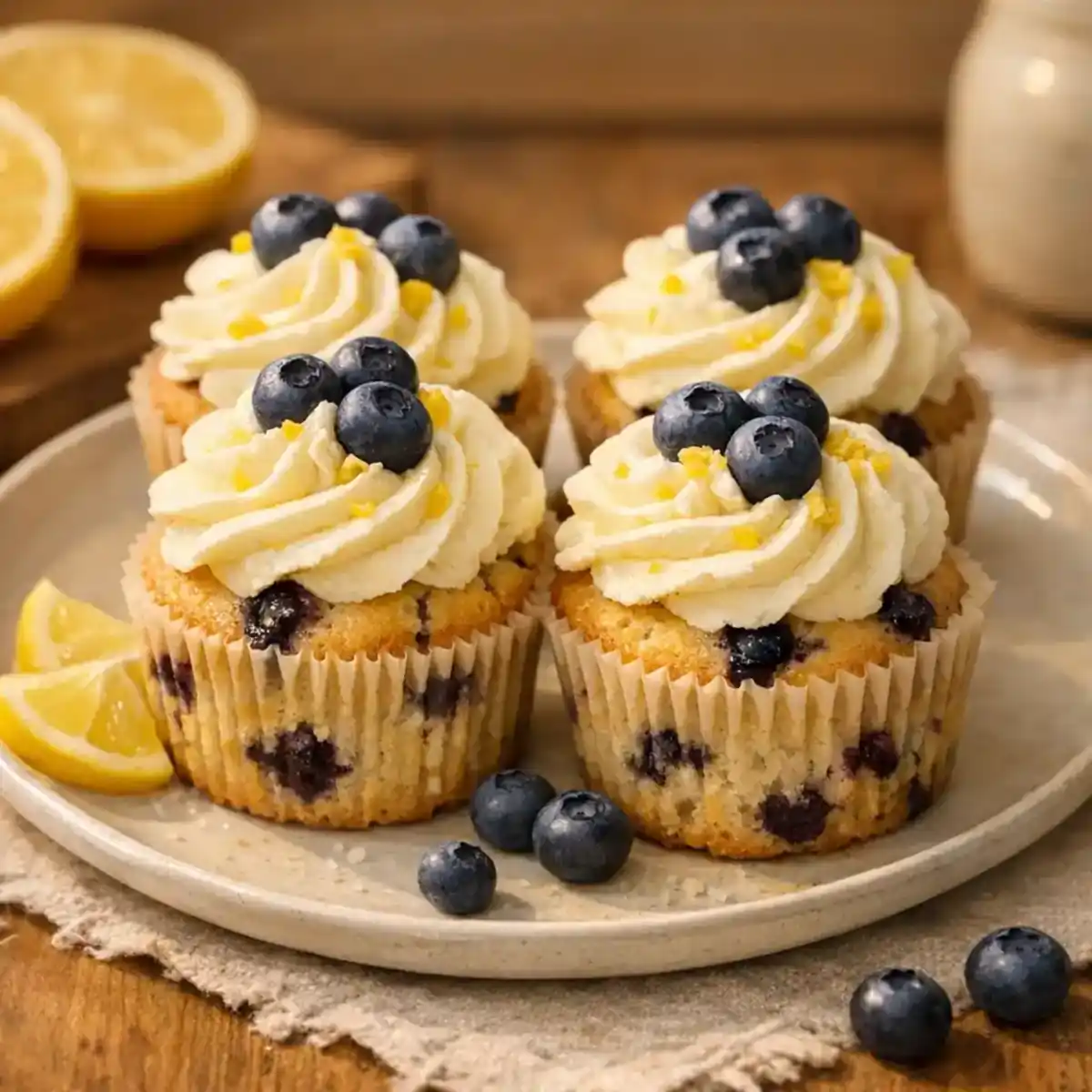 Soft and bright Lemon Blueberry Cupcakes perfect for spring baking