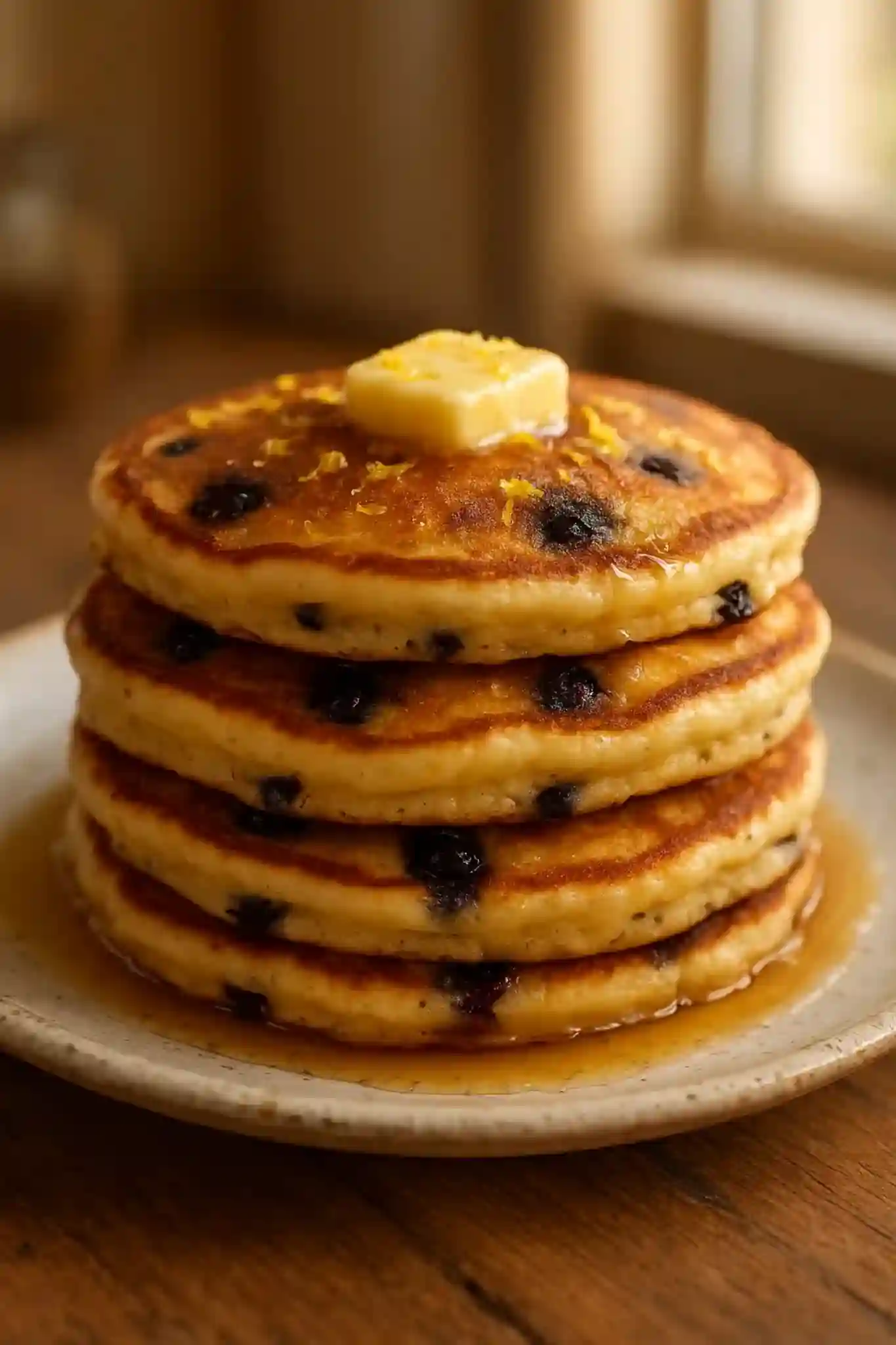 Amazing Blueberry Lemon Ricotta Pancakes: Fluffy Zest Bomb 1 Stack of Amazing Blueberry Lemon Ricotta Pancakes with blueberries and lemon zest