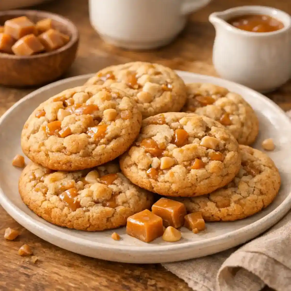 Soft caramel macchiato cookies with melted caramel and coffee flavor