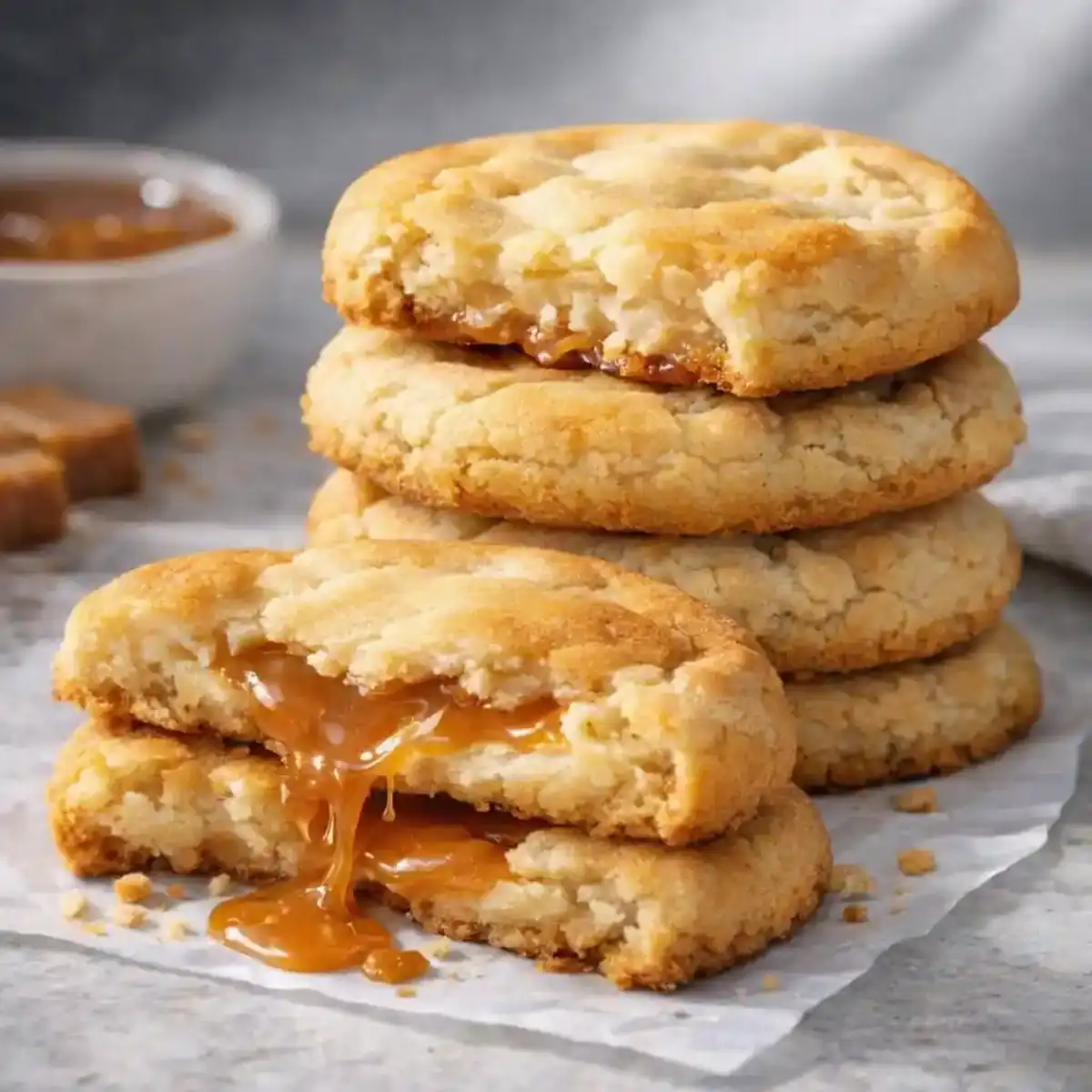 Caramel Cheesecake Cookies That Break the Internet 1 Caramel cheesecake cookies with gooey caramel centers