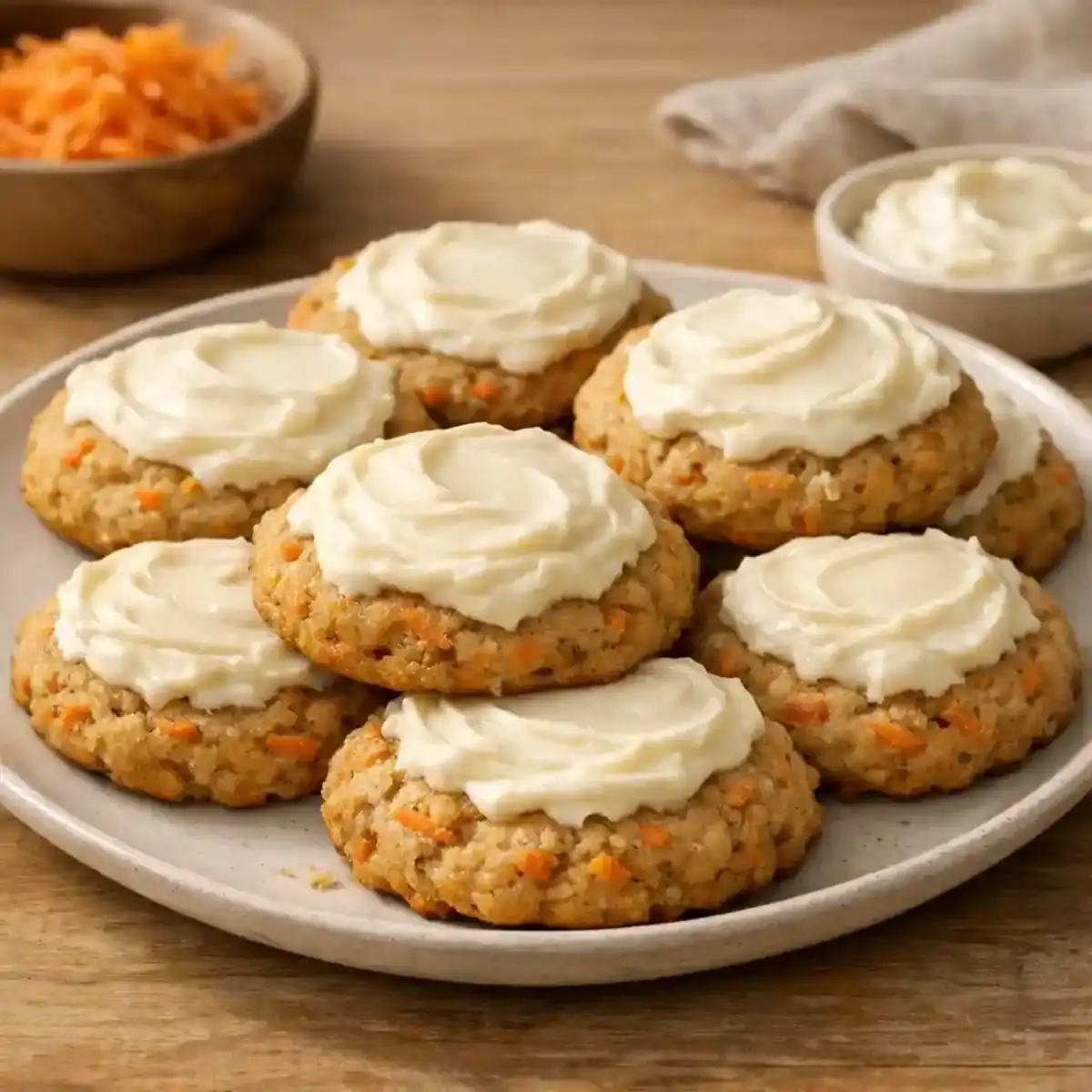 Soft Carrot Cake Cookies with Cream Cheese Flavor cooling on a kitchen plate