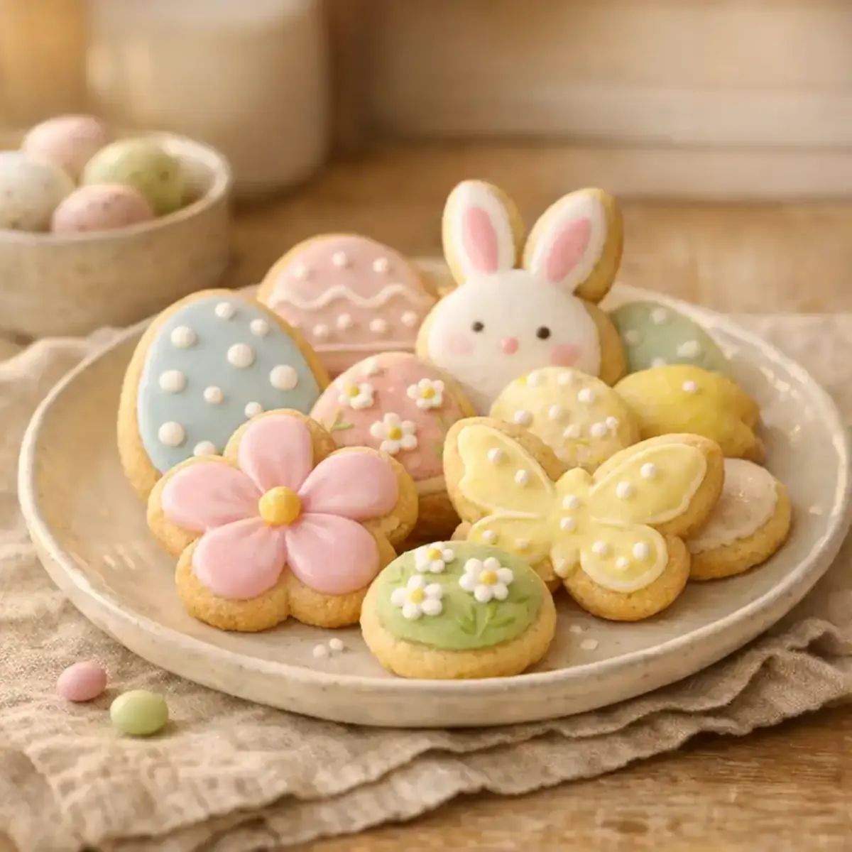 Light & Soft Spring Cookies for Easter and Brunch on a cozy kitchen plate