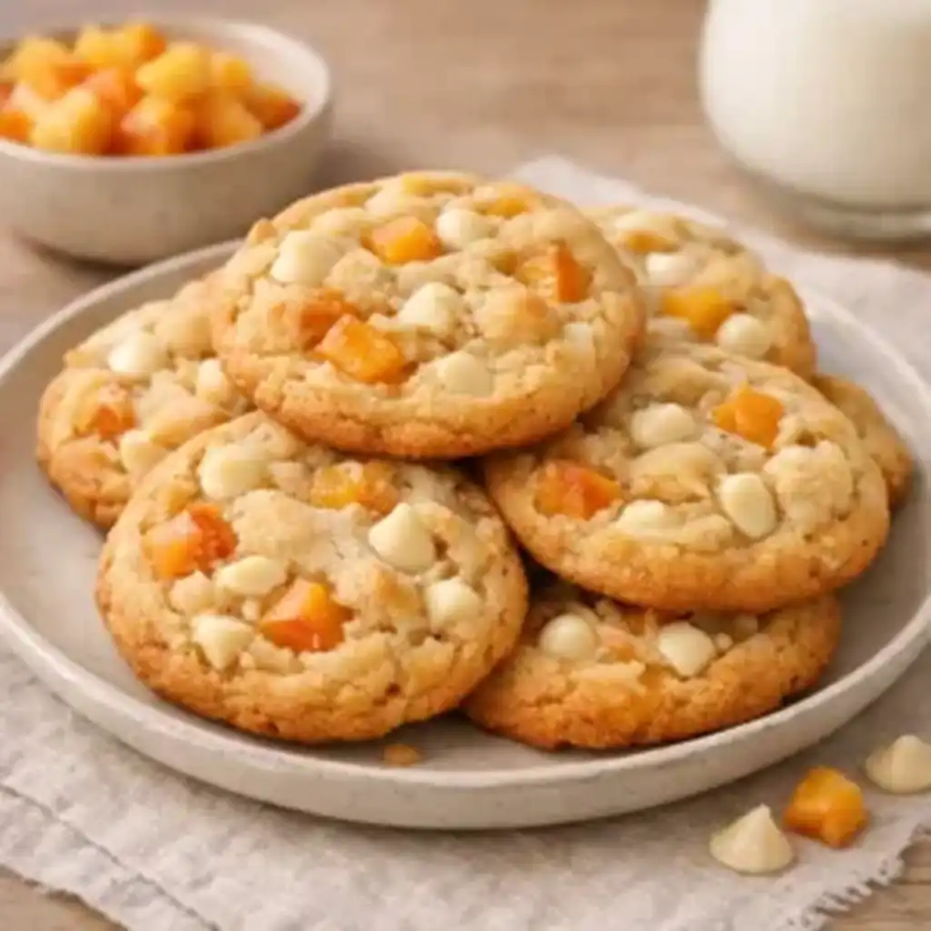 Chewy Peaches and Cream Cookies That Stay Soft and Creamy 1 Chewy Peaches and Cream Cookies with soft centers and dried peach pieces