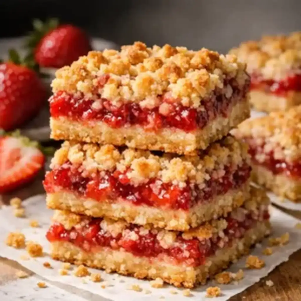 Strawberry Shortcake Bars with Buttery Crumble Topping 1 Strawberry Shortcake Bars with Buttery Crumble Topping fresh baked