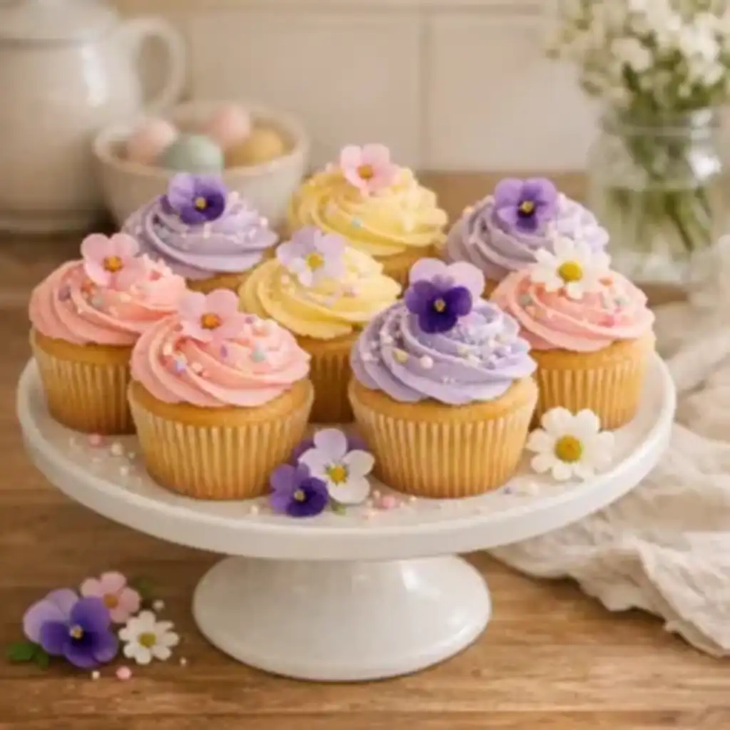 Easy Spring Cupcakes for Parties and Showers with pastel buttercream frosting