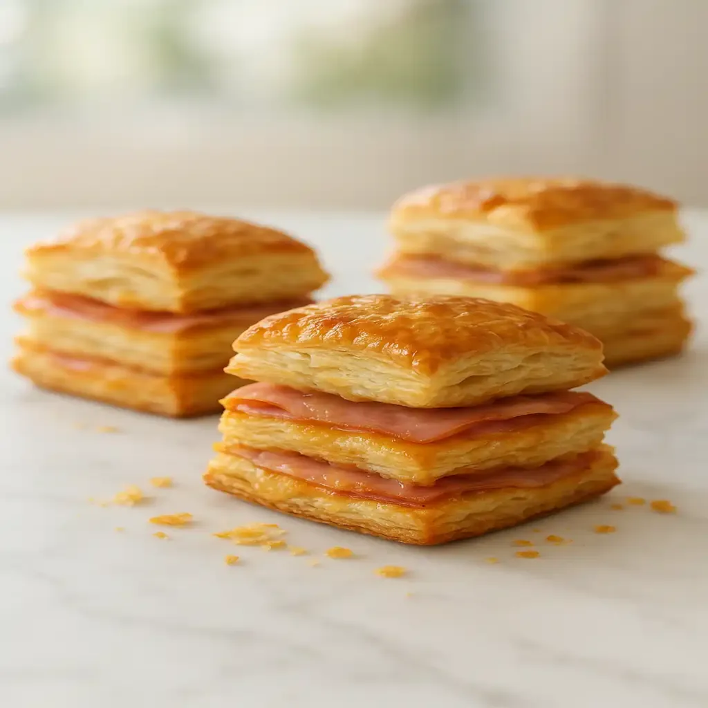 Crispy Ham & Cheese Puff Pastry Stacks That Steal the Show 1 Crispy Ham & Cheese Puff Pastry Stacks, flaky layers and melty cheese up close
