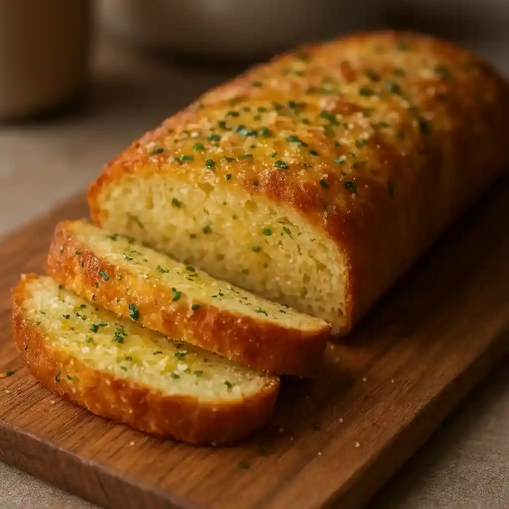 Keto Garlic Bread: Easy Low Carb Oven Recipe 1 Freshly baked Keto Garlic Bread with golden crust and melted butter, ready to serve
