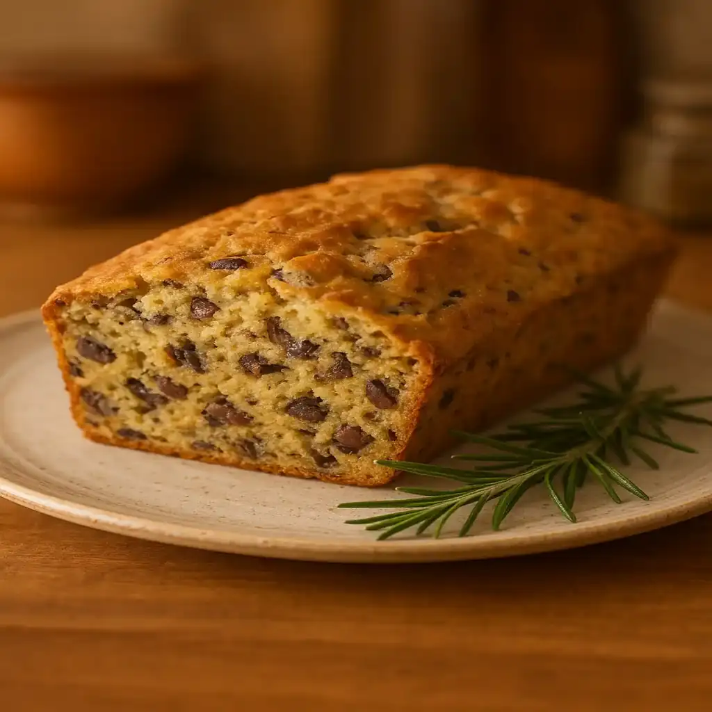 Keto olive bread with golden crust and chopped olives, savory low-carb loaf