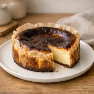 Indulge in Creamy Burnt Basque Cheesecake Bliss with a rich caramelized top