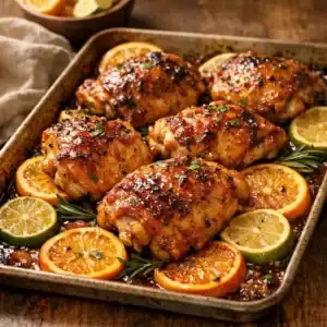 One-Pan Honey Citrus Chicken for Spring baked until golden and glazed