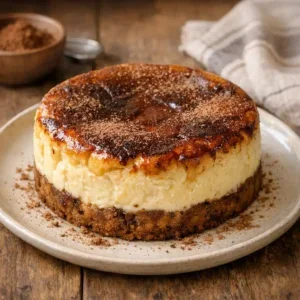 Creamy tiramisu basque cheesecake with cocoa dusting