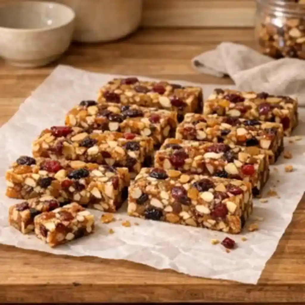 Homemade fruit nut bars recipe sliced and ready to serve