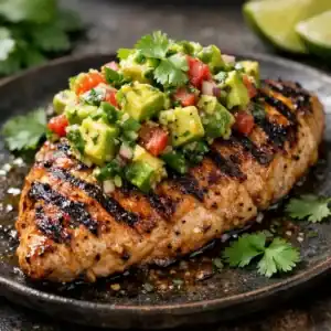 Fiesta Lime Chicken with Avocado Salsa Is a Fresh Flavor Bomb 1 Fiesta Lime Chicken with Avocado Salsa topped with fresh cilantro