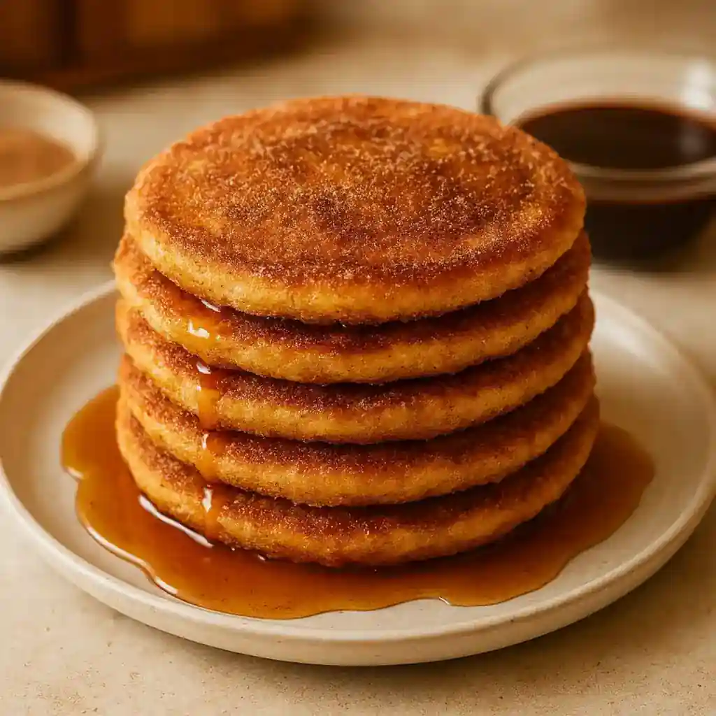 Irresistible Spanish Churro Pancakes for Cozy Mornings 1 A stack of Irresistible Spanish Churro Pancakes dusted with cinnamon sugar and drizzled with chocolate