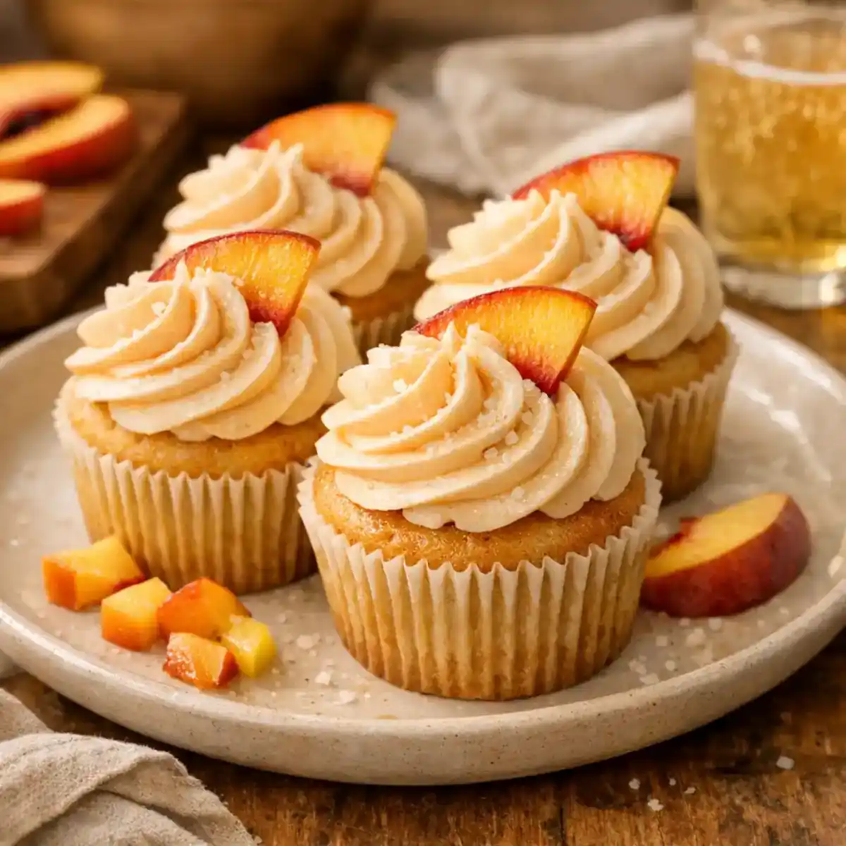 Peach Bellini Cupcakes for Spring Celebrations on a cozy kitchen counter