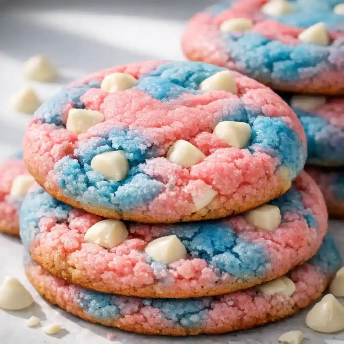 Cotton Candy Cookies That Taste Like the Fair in Every Bite 1 Soft pink and blue cotton candy cookies with white chocolate chips