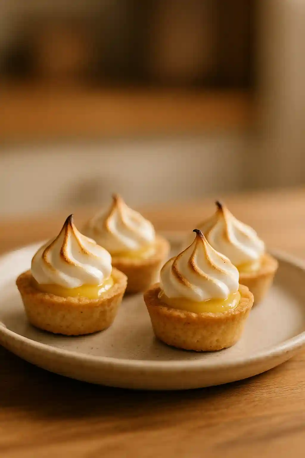 Close-up of Lemon Meringue Pie Bites with toasted meringue and glossy lemon curd
