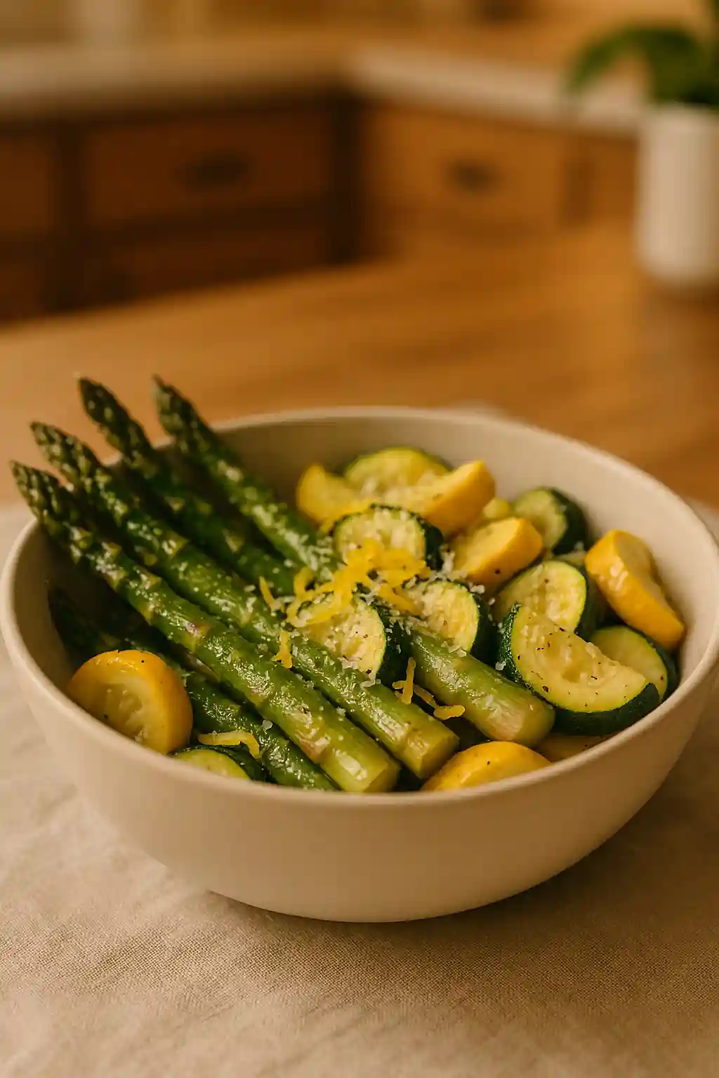 Roasted asparagus with zucchini and squash, brightened with lemon and Parmesan, Asparagus with Zucchini and Squash