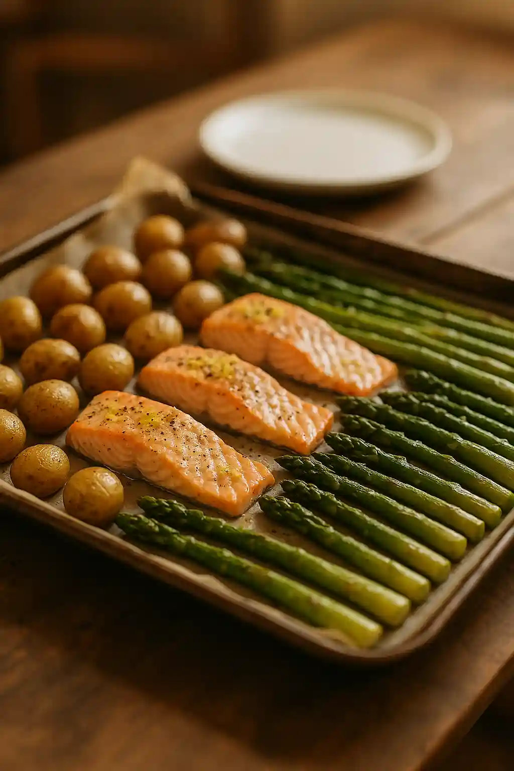 Salmon, Potato & Asparagus Sheet Pan with roasted potatoes and lemony salmon