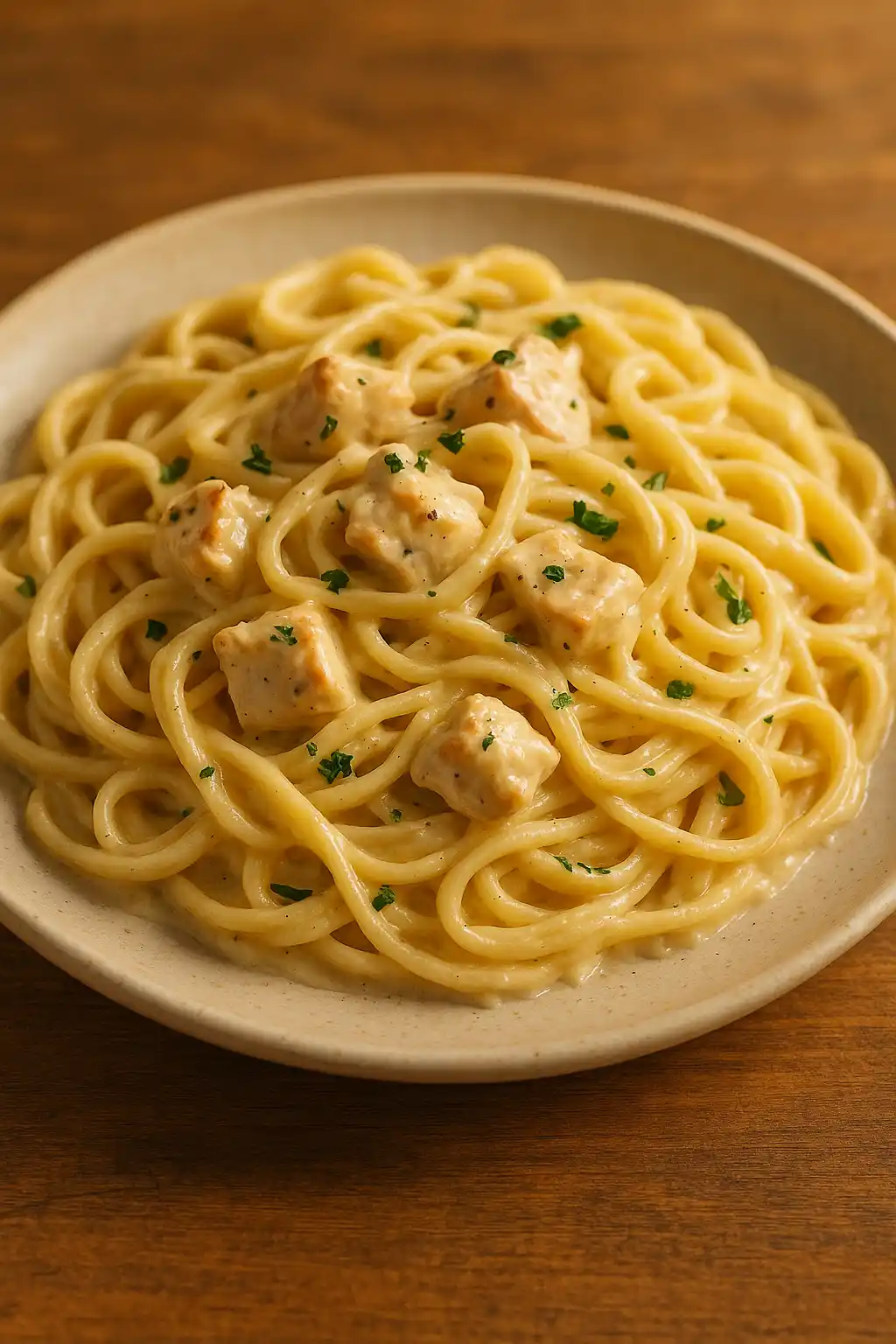 Creamy Chicken Pasta (40-Minute Version) plated warm and garnished with parsley, a cozy weeknight family meal