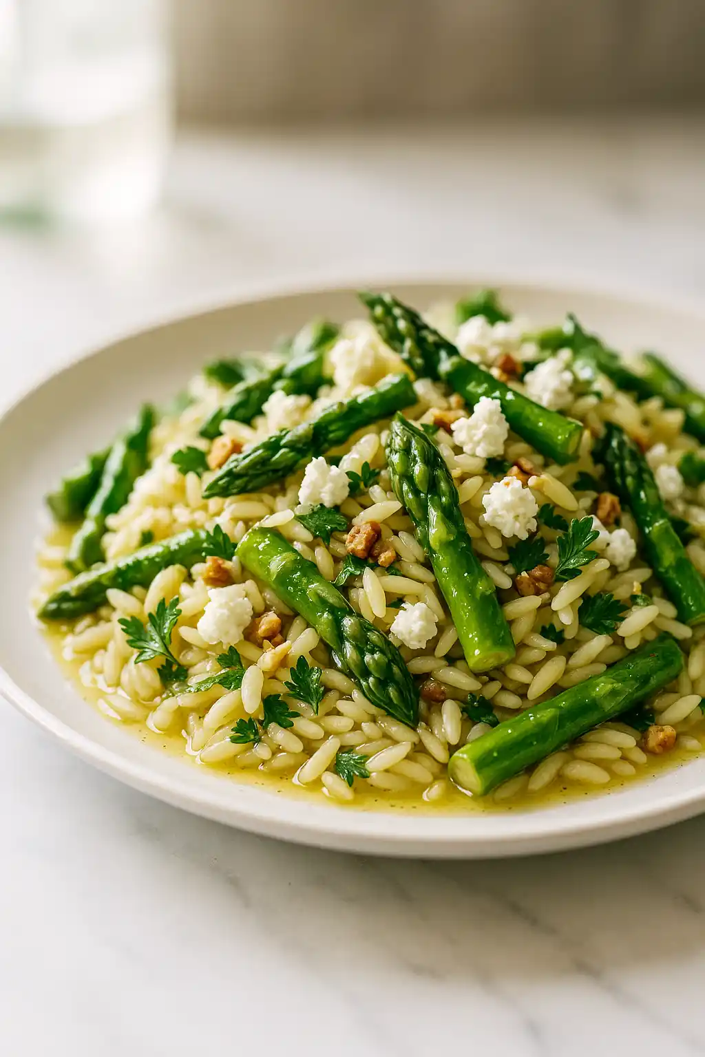 Asparagus Orzo Salad with Lemon Vinaigrette - bright orzo, tender asparagus, and crumbled feta in a lemony vinaigrette
