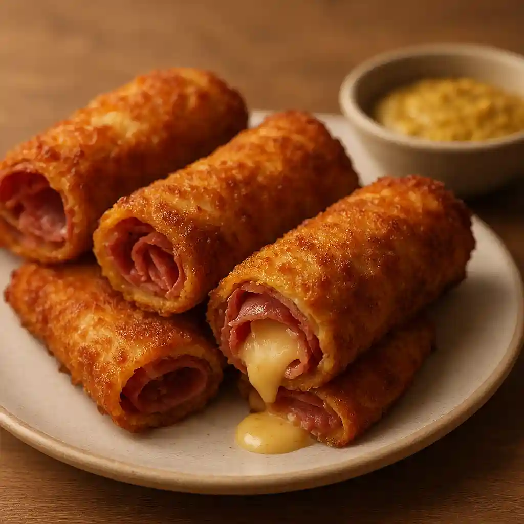 Keto Crispy Reuben Roll-Ups, golden and crispy with melted Swiss cheese and sauerkraut, a low-carb take on a classic sandwich