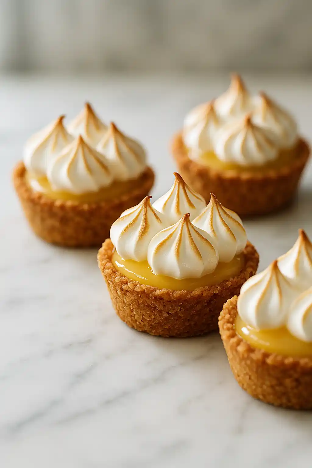 Mini Lemon Meringue Tarts That Steal the Show 1 Mini Lemon Meringue Tarts on a marble board, glossy lemon curd and toasted meringue, Mini Lemon Meringue Tarts