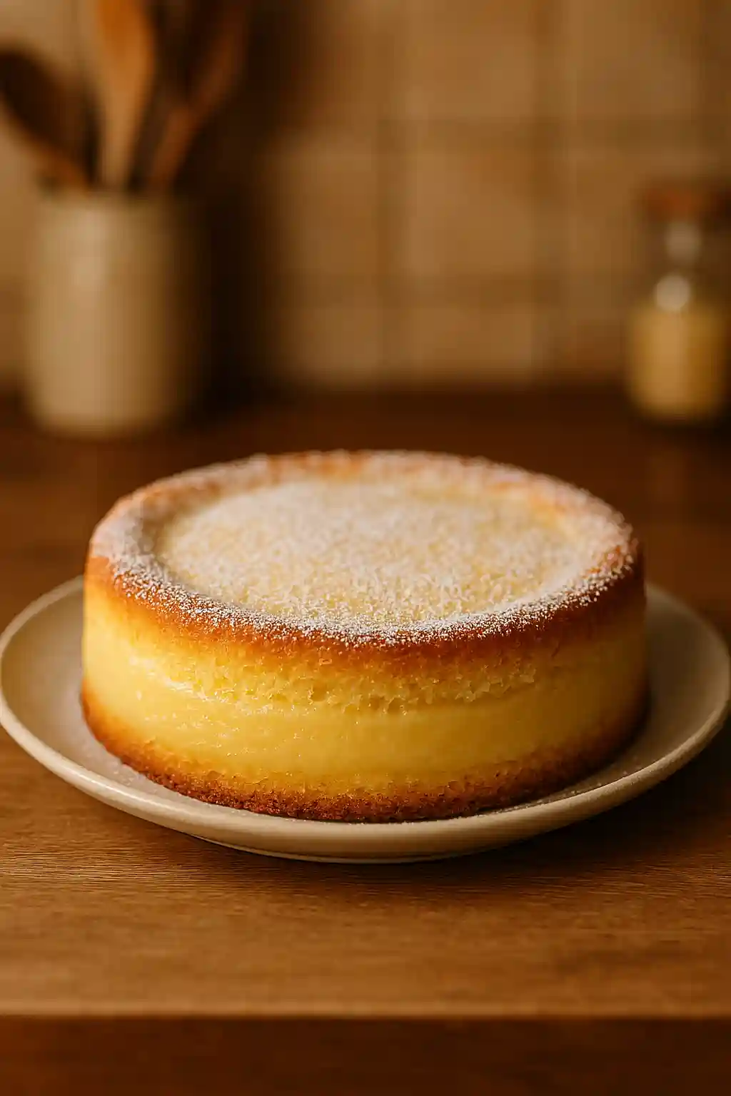 Slice of Lemon Custard Cake on a plate, bright yellow custard and tender crumb, Lemon Custard Cake