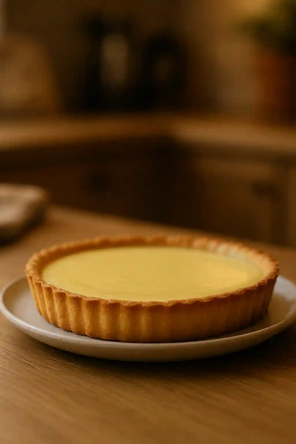 French Lemon Cream Tart for Simple Home Baking 1 Close-up of a French Lemon Cream Tart with smooth lemon filling and golden crust