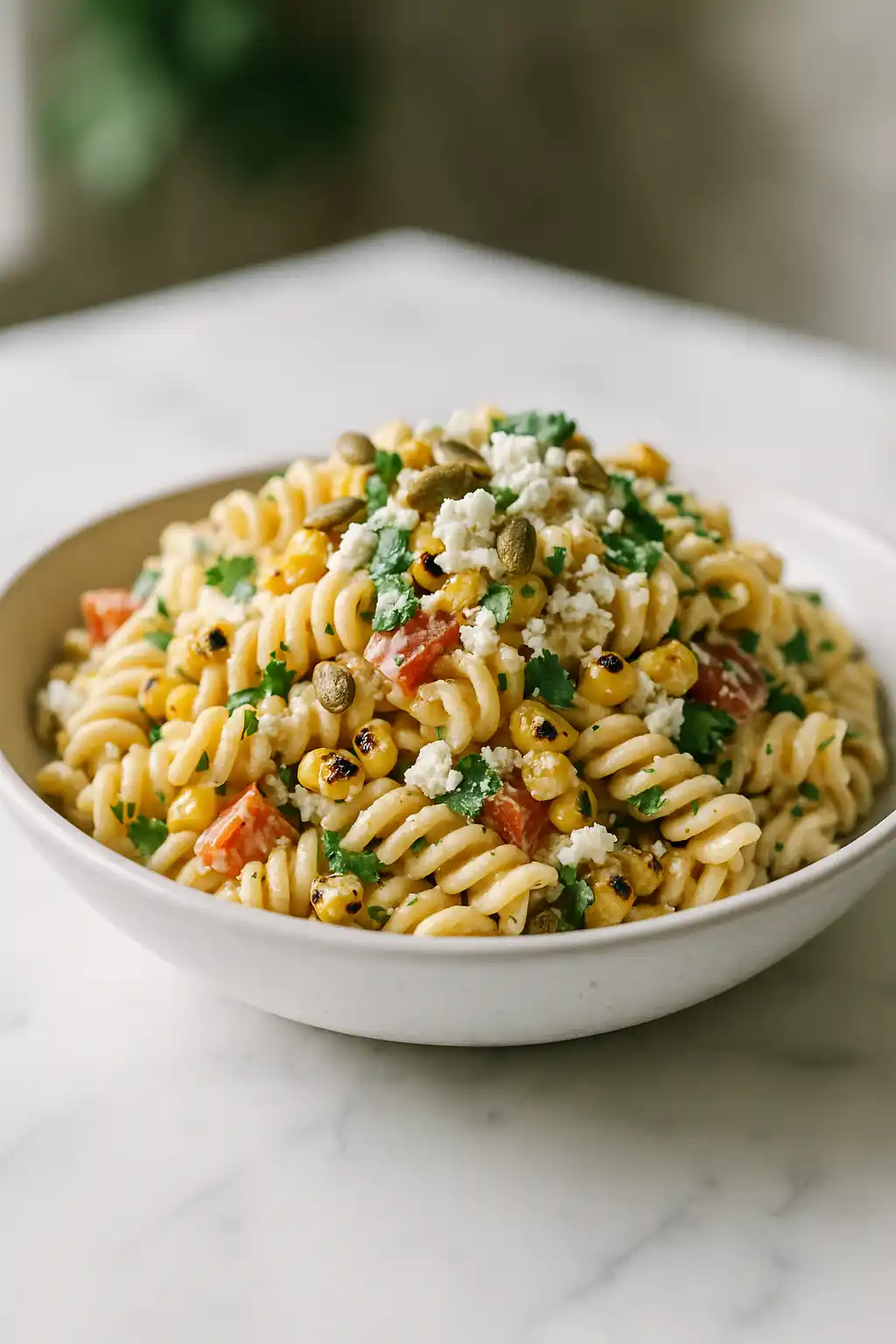 Healthy Street Corn Pasta Salad That Pops 1 Healthy Street Corn Pasta Salad with charred corn, lime, and cotija, bright summer pasta salad