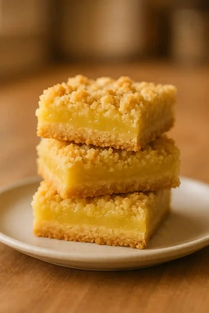 Freshly baked Lemon Crumb Bars with golden crumb topping and bright lemon filling