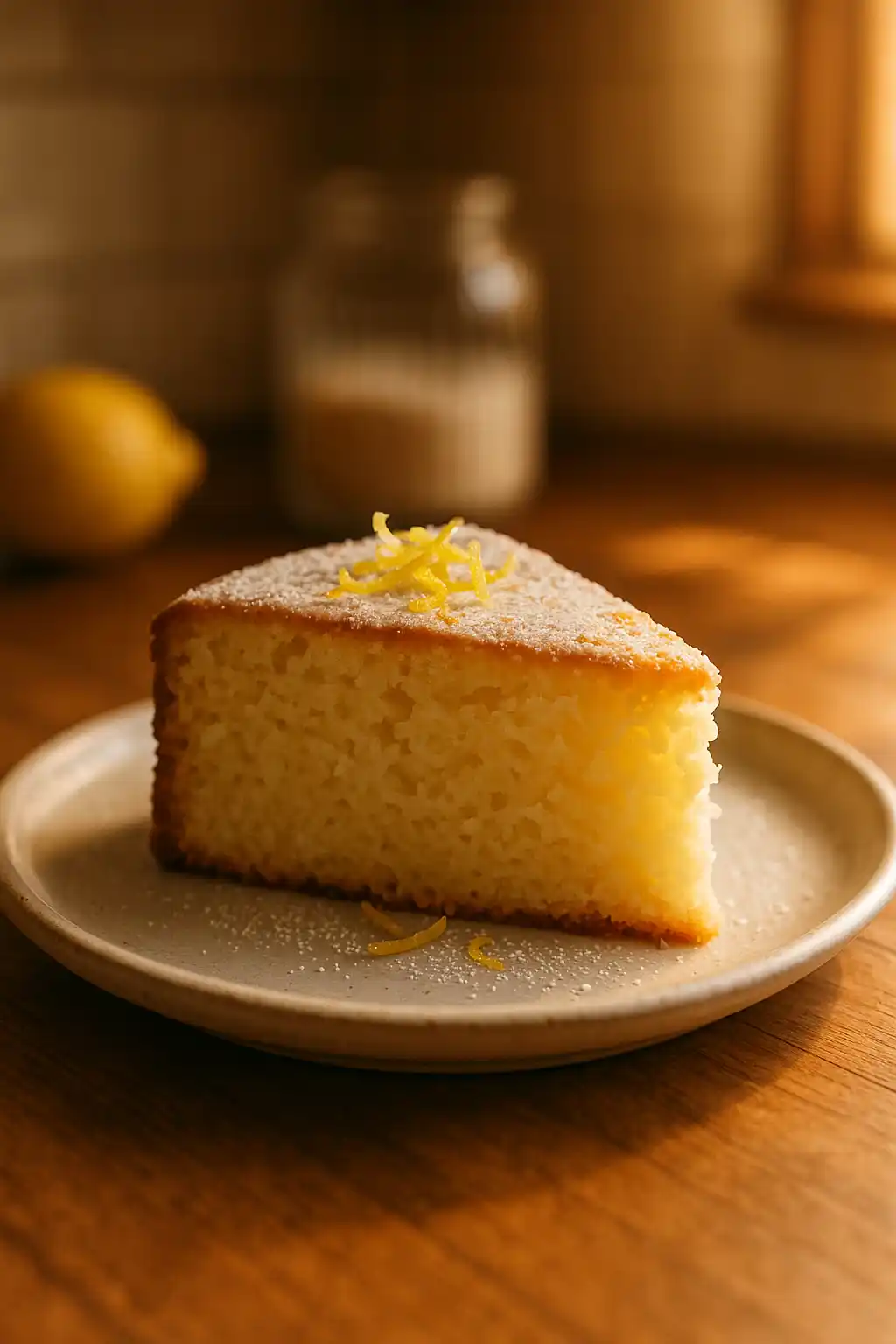 Lemon Yogurt Cake: Simple Cozy Family Dessert 1 Moist Lemon Yogurt Cake slice with lemon zest and glaze, a cozy home-style dessert