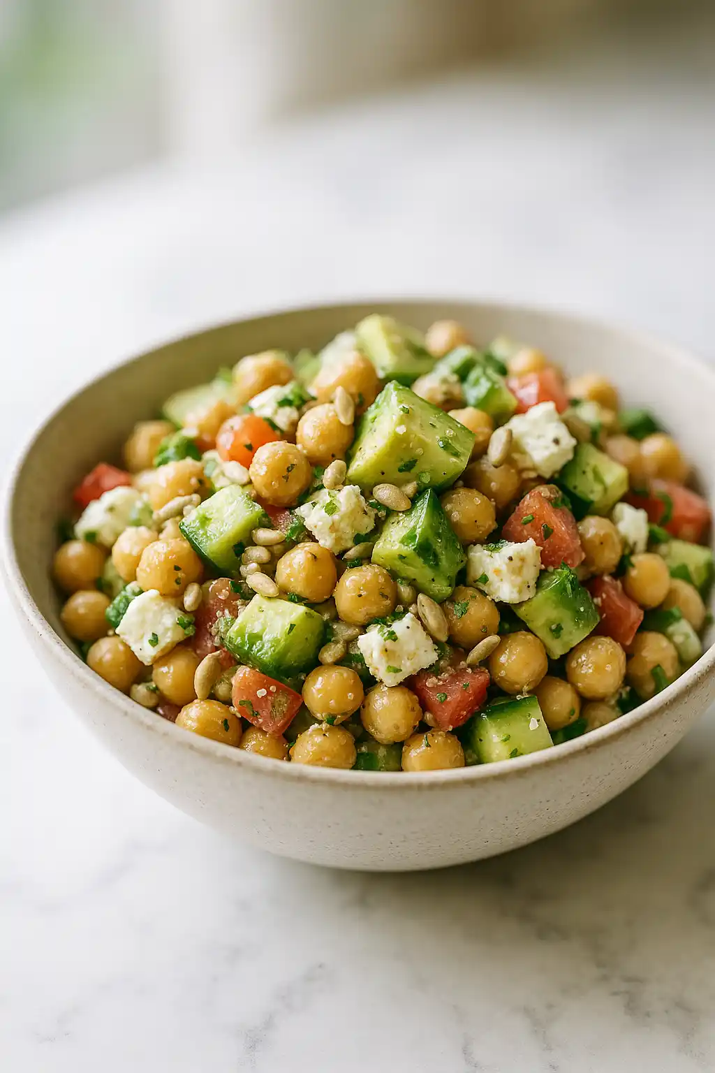 Chickpea Feta Avocado Salad: Bright, Creamy, Fast 1 Chickpea Feta Avocado Salad with lemon dressing and herbs, bright and creamy bowl