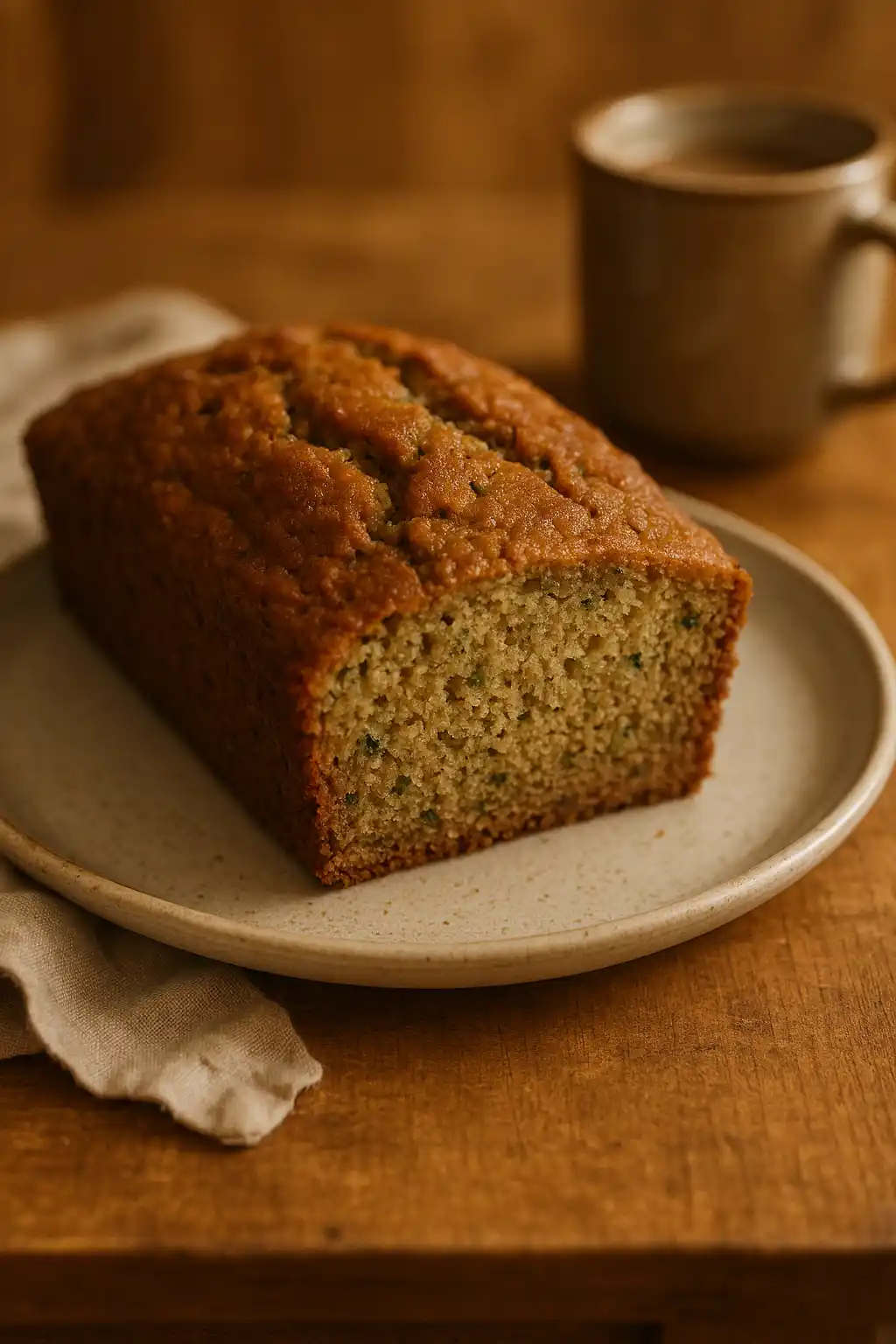 Old Fashioned Zucchini Bread, Cozy Family Loaf 1 Old Fashioned Zucchini Bread, a moist homemade loaf with visible zucchini flecks, warm and comforting