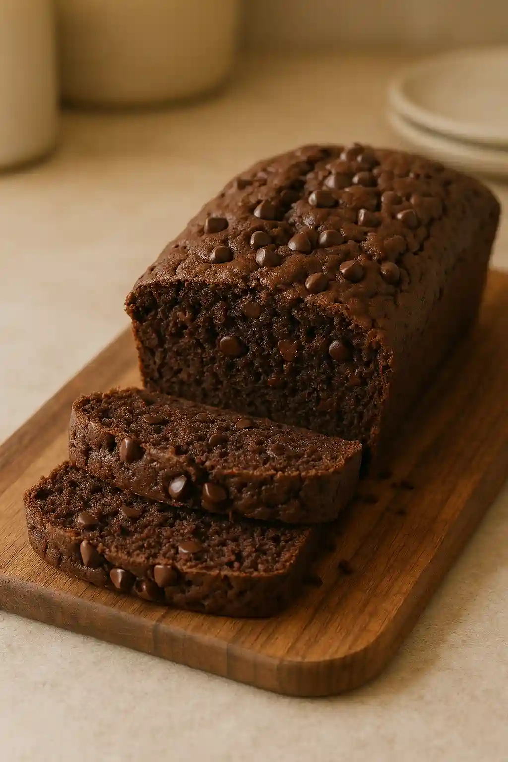 Double Chocolate Zucchini Bread: Easy Moist Loaf 1 Close-up of Double Chocolate Zucchini Bread with moist chocolate crumb and chocolate chips