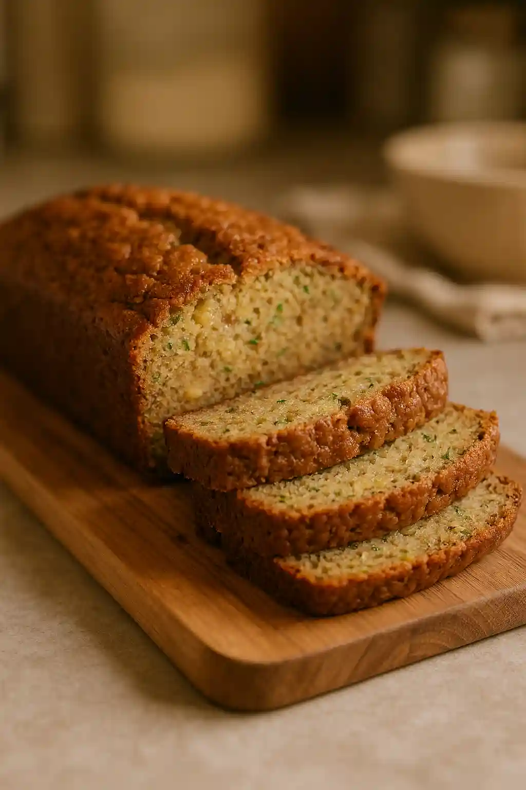 Pineapple Zucchini Bread: Moist, Easy Loaf Recipe 1 Moist Pineapple Zucchini Bread loaf sliced on a wooden board, warm home kitchen feel