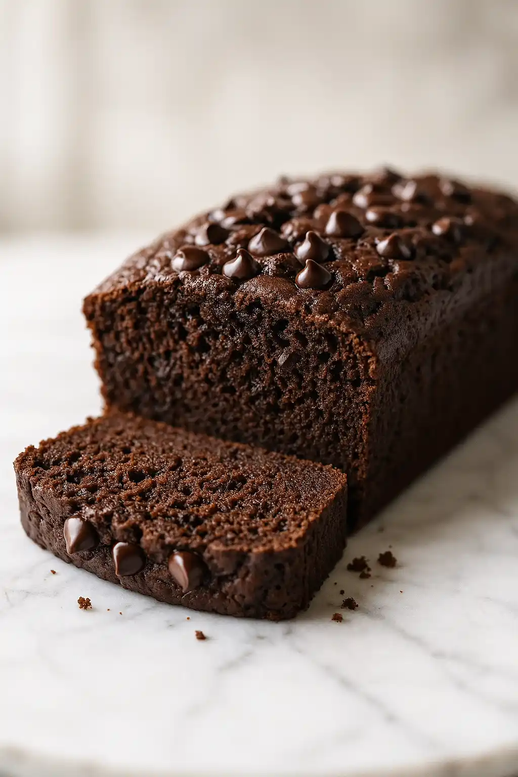 Moist Chocolate Zucchini Bread That Melts in Your Mouth 1 Moist Chocolate Zucchini Bread with melty chocolate chips and tender crumb, showing slices and rustic loaf, Vibrant and inviting photo featuring Moist Chocolate Zucchini Bread